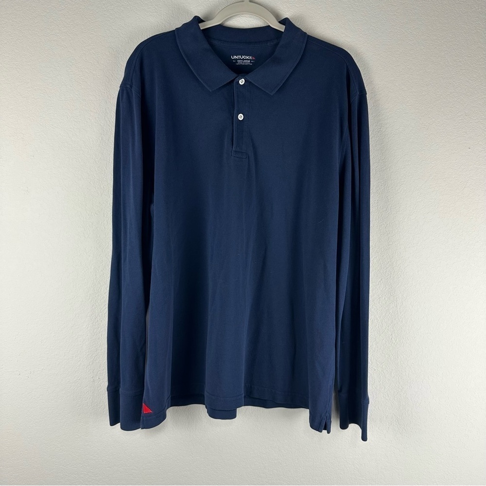 Untuckit Dark Blue Long Sleeve 100% Pima Cotton Polo Shirt Size XXXL